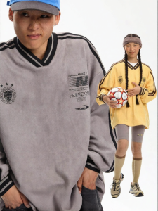 JNXS | Retro Suede Imitation V-neck Long Sleeve T-shirt Jacket