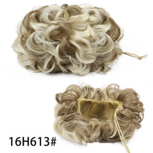 ผมสังเคราะห์สีน้ําตาลและสีบลอนด์ผมหยิก สีน้ําตาลเข้มผมยุ่ง ผมหางสูง Bun ฝาครอบผมหางม้าขยายผมปลอม