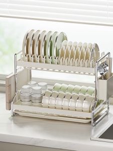 BMZAR ชั้นวางจาน 3ชั้น ชั้นวางเครื่องอบแห้งจานครัว ไม่ต้องติดตั้ง 0 สกรู เครื่องระบายน้ําจานสแตนเลส พร้อมที่วางเขียง