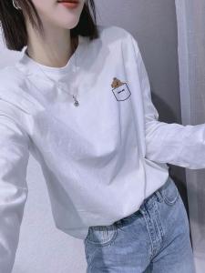 Áo Thun Cotton Dài Tay Màu Trắng Lót Lông Cừu Thời Trang Thu Đông Đa Năng Cho Nữ Áo Thun Cổ Tròn Thường Ngày Chất Liệu Cotton 100%