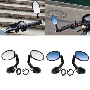 Motorcycle Mirrors 7/8" Handlebar Bar End Mirrors CNC Universal Motorbike Rear View Side Mirrors with Light for Yamaha Honda
