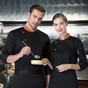 Breathable Chef Work Uniforms for Restaurant Kitchen Hot Pot Baking Autumn Winter Mens Long Sleeve Shirt with Stand Collar