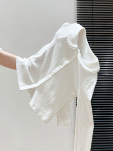 เสื้อคาร์ดิแกนถักแขนยาวบางสไตล์เกาหลีสำหรับผู้หญิง ฤดูใบไม้ร่วง/ฤดูหนาว คอตุ๊กตา ทรงสลิมฟิต ความยาวสั้น เสื้อผ้าทำงาน