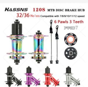 HASSNS PRO7 Aluminum Alloy MTB Hub 32/36 Holes 6 Pawls Quick Release 120 Beeps 4 Bearing for 7-12 Speed