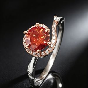 A stylish and high-quality 925 sterling silver 1-carat red six-prong round moissanite ring.