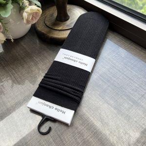 3 Pairs Womens Long Pile Cotton Mid-Calf Socks Vertical Stripes White Black Fashionable No-Seam Comfortable Breathable Socks