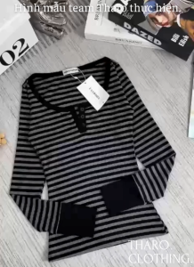 Áo Nữ Sọc Tay Dài Bo Đen - Tharo Clothing [AO00315]