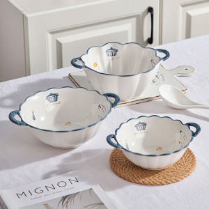 จานก๋วยเตี๋ยวเซรามิกความจุขนาดใหญ่ป้องกันความร้อน จานก๋วยเตี๋ยวสำหรับใช้ในบ้าน จานสต็อกซอสปูนสีใหม่ปี 2025 จานเส้น