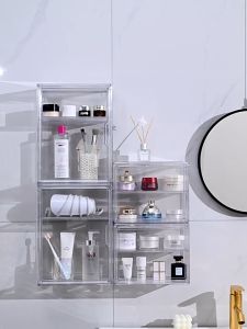 กล่องเก็บของติดผนัง ตู้ใส ชั้นเก็บของในห้องน้ำ กล่องแขวนผนัง แสดงผลกันฝุ่นตู้เก็บของ ไม่ต้องเจาะรู กล่องอเนกประสงค์