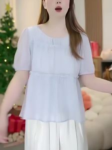 Puffed Sleeve Babydoll Blouse Summer Lightweight Womens Top