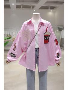 Womens Loose Fit Long Sleeve Cotton Shirt Embroidered Heavy Work Casual Style Mid-Length Autumn 2025 Fashion Trend