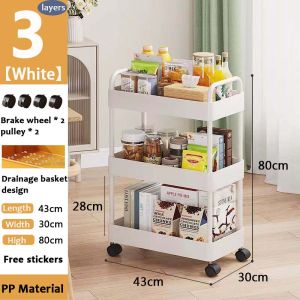 3/4 layers rack organizer Black&White Kitchen Storage Shelf Bathroom  organizer with wheels trolley organizer cart shelf organizer rack baby organizer storage rack trolly organizer rack trolley rack organizer trolley cart for baby