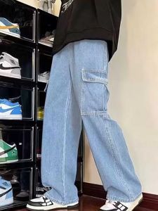 American Jeans Pants for Men With Multiple Pockets Loose Black Work Pants 28-42 Wide Leg Straight Leg Pants