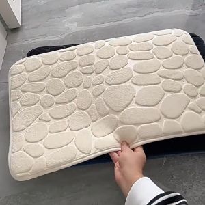 Coral Fleece Embossed Stone Mat Solid Color Pebble Bathroom Mat Absorbent and Non-slip
