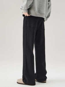 กางเกงยีนส์ทรงตรงหลวมๆ สีดำอเมริกันสำหรับผู้ชายและผู้หญิง กางเกงขายาวทรงหลวมสบายๆ ทรงหลวมๆ กางเกงขายาวลำลอง