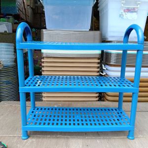 Rak sepatu sandal plastik susun 3 berdiri / tempat alas kaki