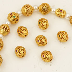 18K Gold Lace Spacer Beads round Loose Beads DIY Handmade Jewelry Bracelet Cord Weaving Accessories Hollow out Design Fashionable