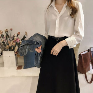 NLONKE Summer Female Loose Long Sleeve Blouse Simple Casual Pure Color Shirt Chiffon Shirt