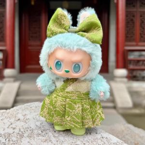 Red National Style Clothing Set for Third Generation Pullstring Doll with Flower Hairpin Traditional Chinese Cotton Doll Outfit
