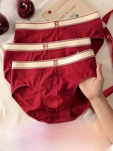 MiiOW | Quần lót nam Catman Cotton nguyên chất Quần đùi tam giác màu đỏ mới năm 2025 Quà tặng đám cưới Quần lót lưng giữa cho nam