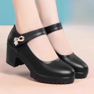 Giày Cao Gót Đế Dày Da Thật Thời Trang Cho Mẹ Trẻ Giày Đơn Thời Trang Mùa Xuân Thu Giày Cao Gót Đế Bằng Mũi Tròn