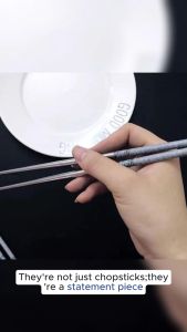 DS 5 Pairs Flower Printed Chinese Chopsticks Stainless Steel Food Stick Traditional Chopsticks