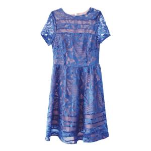 Premium Lace Spliced Organza Dark Blue Dress Summer