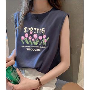 ชุดฤดูร้อนเสื้อยืดแขนกุดทรงหลวมไซส์ใหญ่ใส่แล้วดูผอมเพรียวเสื้อกล้ามสายเดี่ยวสำหรับผู้หญิงเสื้อตัวในใส่ด้านนอกออกแบบพิเศษที่นิยมในโลกออนไลน์สำหรับคน