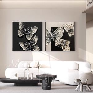 Modern Retro Style Butterfly Decorative Painting Black White Living Room Background Wall Art for Makeup Vanity Desk Decoration