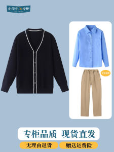 Cobalt Blue Knitted Long Sleeve Sweater for Kids College Style Autumn Winter Outerwear Soft Cotton Nylon Material V-Neck Cardigan