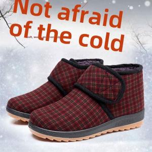 Giày Vải Dày Lót Lông Cừu Mùa Đông Cho Nữ Giày Bốt Cotton Cho Bà Ngoại Giày Thường Ngày Bằng Cao Su Đế Phẳng Có Khóa Dán