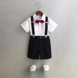 Boys Three-Piece Suit Set Wedding Guest Childrens Host Spring Autumn British Style Clothing Cotton Blend Stripe Pattern