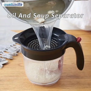 JustLiving Fat Separator with Easy Bottom Release 4 Cup Fat Gravy Separator with Strainer Gravy Grease Separator Soup Oil Separator Measuring Cup - Make Fat-Free Broth for Gravy/ Soups and Sauces