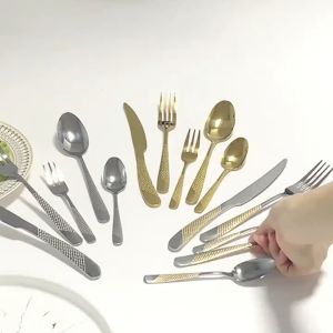 VK 6PCS 304 Stainless Steel Cutlery Set Gold Flatware Sets Spoon And Fork Set Silverware Set Kitchen Utensil Set