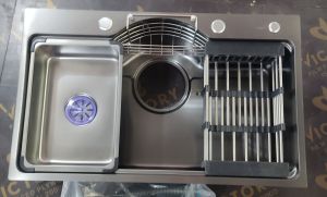 Chậu rửa bát đơn inox 304 KT 75 cm x 46 cm màu nano đen( xám đen hay còn gọi màu đen titan than)