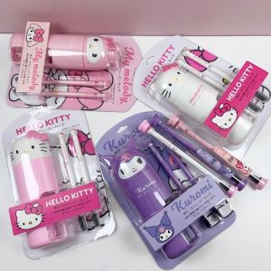 Sanrio Hello Kitty Toothbrush Toothbrush Cup Suit My Melody Kuromi Travel Portable Storage Box Toothbrush Storage Cup Gift for Boys and Girls