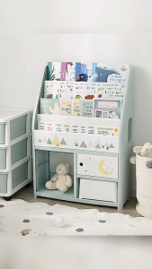Childrens Bookshelf Integrated Mobile Baby Toy Storage Rack Floor Standing Simple Book Storage Shelf Home Organization Tool