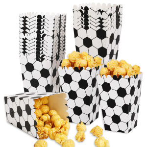 10pcs Football Popcorn Boxes Soccer Party Favors Treat Box Sport-Themed Football Birthday Party Movie Night Supplies Snack Pack
