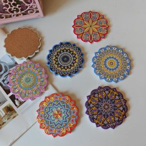 Xinjiang Grand Bazaar Eight-Pointed Ceramic Coaster with Debossed Gold-Stamped Mandala Design Heat And Water Resistant
