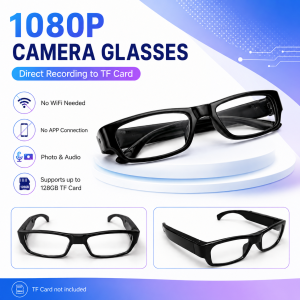 Camera Glasses 1080P HD Video Audio Recording 2MP Photo No WiFi Direct Recording Wearable Eyeglasses Hands Free for Cycling Travel Meeting Outdoor Commute