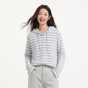 Hotwind | Light Striped Hooded Ladies Casual Sweatshirt