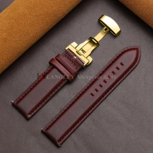 18mm 20mm 22mm Business Genuine Leather Strap Quick Release Band Black Brown Cowhide Butterfly Buckle Men Women Retro Watchband