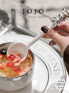 Luxury Ceramic Spoon Bear Shaped Rice Spoon Large Soup Spoon Gift Box Set Japanese Style Dinnerware Set for Everyday Use