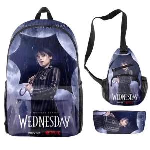 Wednesday Addams Backpack New Wednesday School Bag Satchel Pencil Bag Three-piece Set Anime Cartoon School Bag Mochila