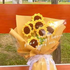 Woolen Knitted Handmade DIY Bouquet Sunflower Tulip Daisy Rose Simulation Flower Self-woven Material Crochet Flower