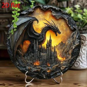 CIFbuy | Vintage Dragon Wall Art Rustic Metal Sign Round 2D Castle Decor for Home Bar Fantasy Gift