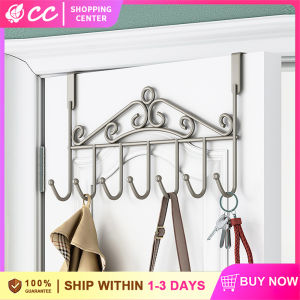 Utility 7 Hooks Rack Nail Free Door Back Hanger Hat Clothes Coat Towel Bag Metal Bathroom Bedroom Door Hanger Organizer