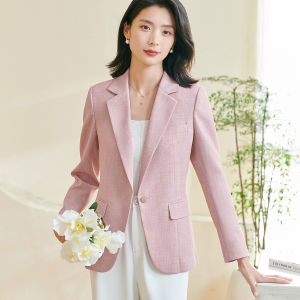 Misoshine | Fall Professional Wear Petite Pink Waist-accentuated Womens Blazer
