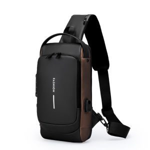 1Pc New Mens Anti theft Lock Chest Bag with USB Charging Shoulder Strap Waterproof Oxford Waist Bag for Sports Jogging Hiking