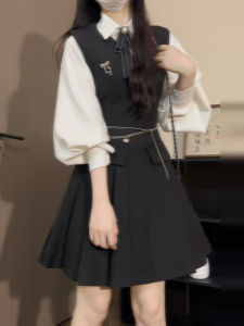LIRUSHAN | Rich and Elegant Academic Style Outfit Black Short Dress